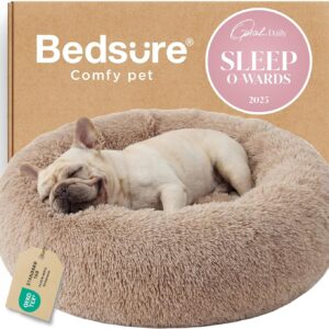 Bedsure Calming Dog Bed Medium Size Dog Donut Washable Pet Bed,30ins Camel