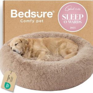 Bedsure Calming XL Dog Bed Donut Washable Extra Large Pet Bed,45ins Camel
