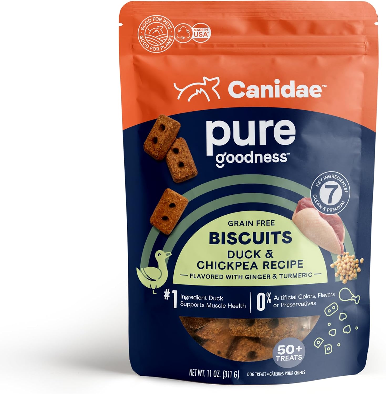 Canidae Pure Goodness Dog Treat Biscuits, Duck & Chickpea, 11 oz