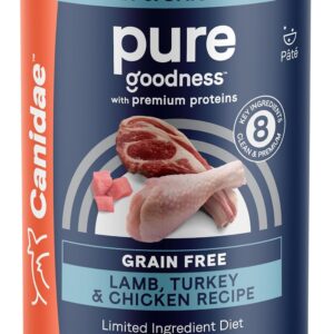 Canidae Pure Goodness Grain Free Wet Dog Food - Balanced Nutrition to Support Whole Body Health for Dogs - Rich Protein & Wholesome Ingredients - Lamb, Turkey & Chicken Recipe - 12 Pack