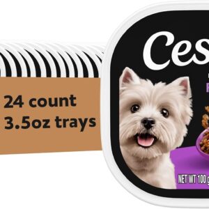 Cesar Filets in Gravy Wet Dog Food, Filet Mignon Flavor, 3.5 oz, 24 Count | Real beef, easy to digest, no fillers, no added sugar, no artificial flavors, slow-cooked tender texture, easy peel trays