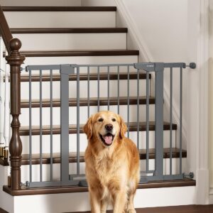 Cumbor 30-46″ Baby Gate for Stairs, Auto-Close Dog Gate Indoor Cool Gray