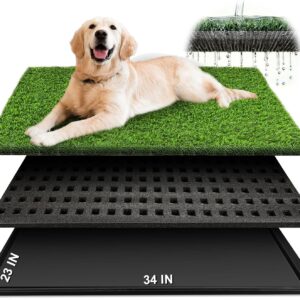 Dog Grass Pad with Tray, 34”X23” Large Artificial Turf Grass Potty, Reusable Puppy Pee Pads for Dogs, Portable Dog Litter Box for Indoor/Outdoor Potty Training Toilet