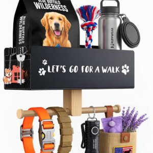 Dog Leash Holder for Wall with Basket, Key Holder, Entryway Pet Organizer