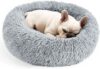 Hoewina Dog & Cat Bed for Indoor Cats, 20in Calming Donut Bed (Light Grey)