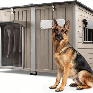 Ketive 55″ Extra XL Wooden Outdoor Dog House with Iron Frame for Large Dogs