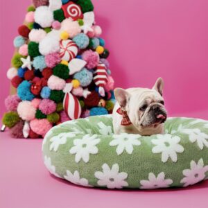 LE SURE Shown on TV Jacquard Donut Dog Bed Medium Size,Green 30x30x8in