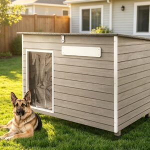 Large Outdoor Dog House, Weatherproof Wood with Chew-Resistant Alloy Frame