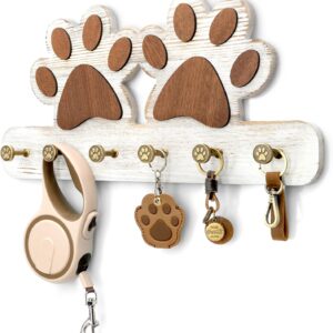 MTERSN Farmhouse Dog Leash Holder for Wall for Pet Supply Storage, White