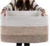 OIAHOMY Blanket Basket Laundry Basket Dog Toy Basket 75L Gradient Brown