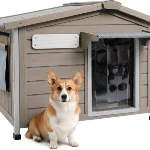 PetsCosset 30.1″ L Large Dog House Outdoor & Indoor, Fir Wood Dog Kennel