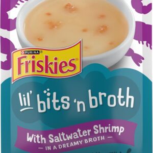 Purina Friskies Lickable Cat Food Toppers Bits ‘n Broth With Saltwater Shrimp in a Dreamy Broth - (Pack of 16) 1.2 oz. Pouches