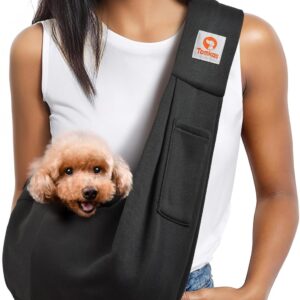 Tomkas Small Dog Sling Carrier – Classic Pocket & Classic Strap – Wrap Carrier – for 3-10 lbs Pets(Black)