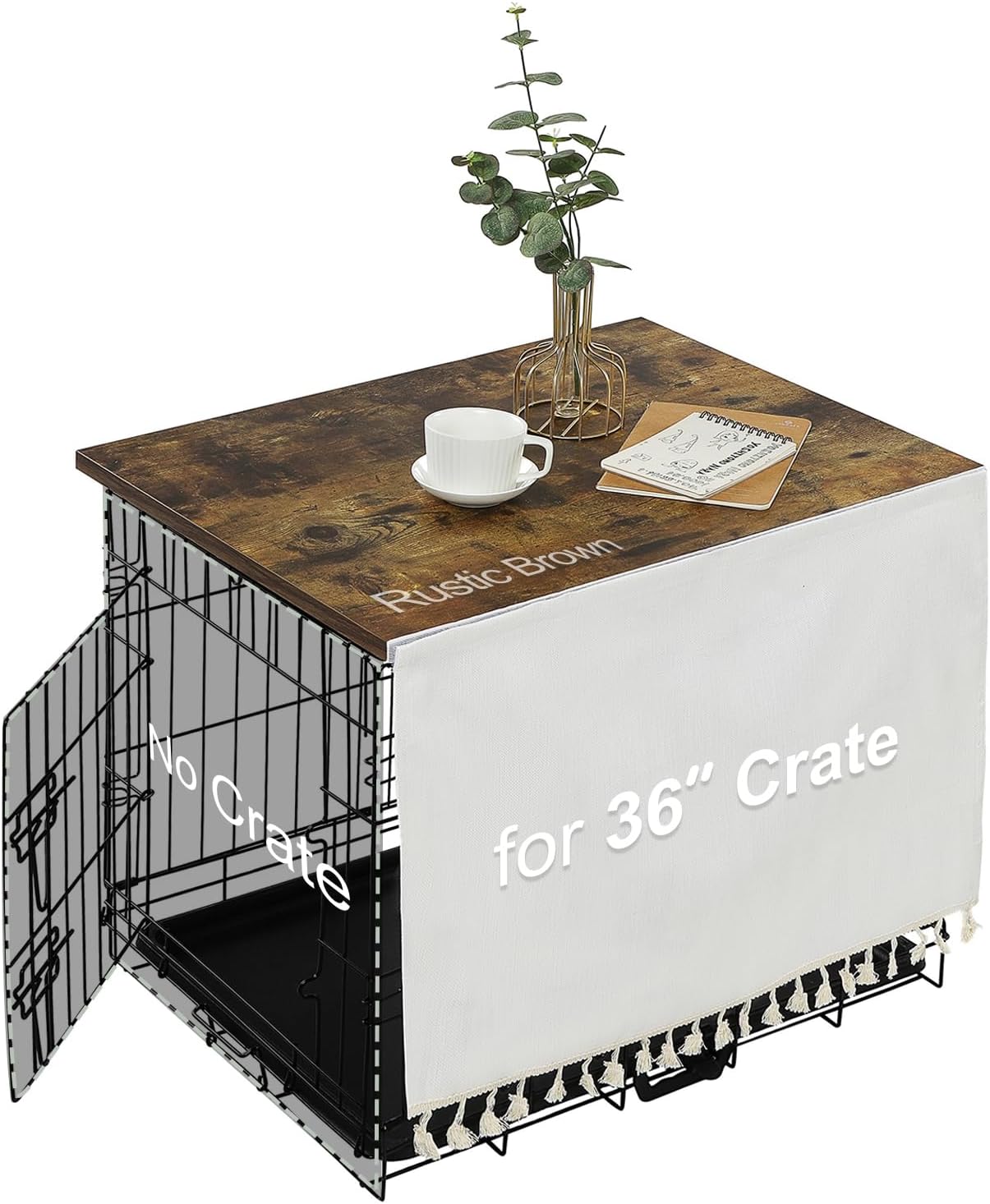 VIE DE AMAN Dog Crate Topper Wood with Tassel Curtain for 36 inch Crate