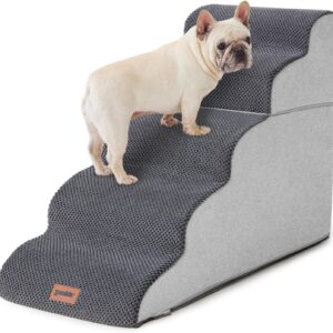ZOMISIA Dog Stairs Ramp for High Beds Up to 25″, 5 Step Pet Stairs Grey