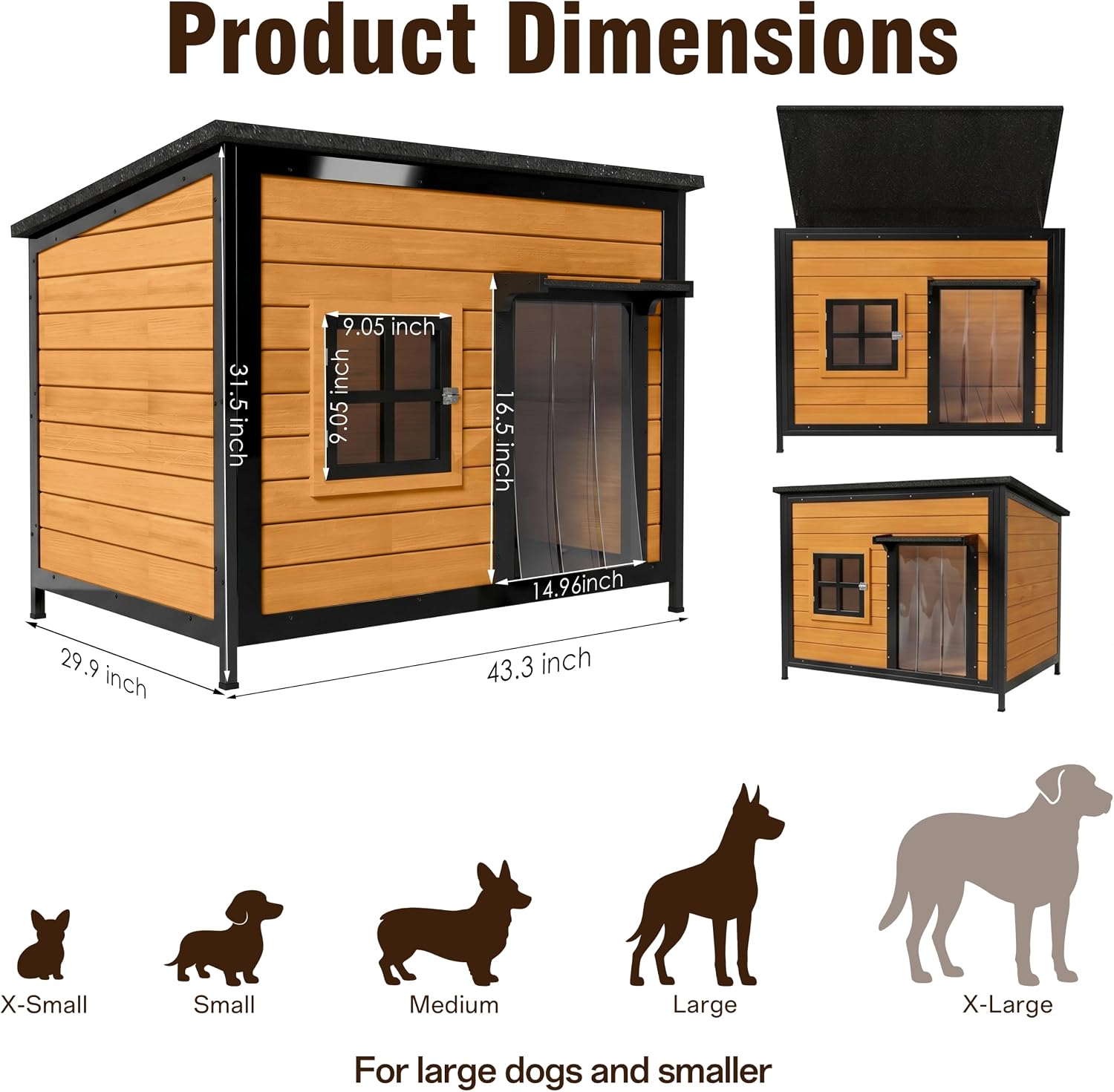43" Large Outdoor Dog House, Brown - Image 2