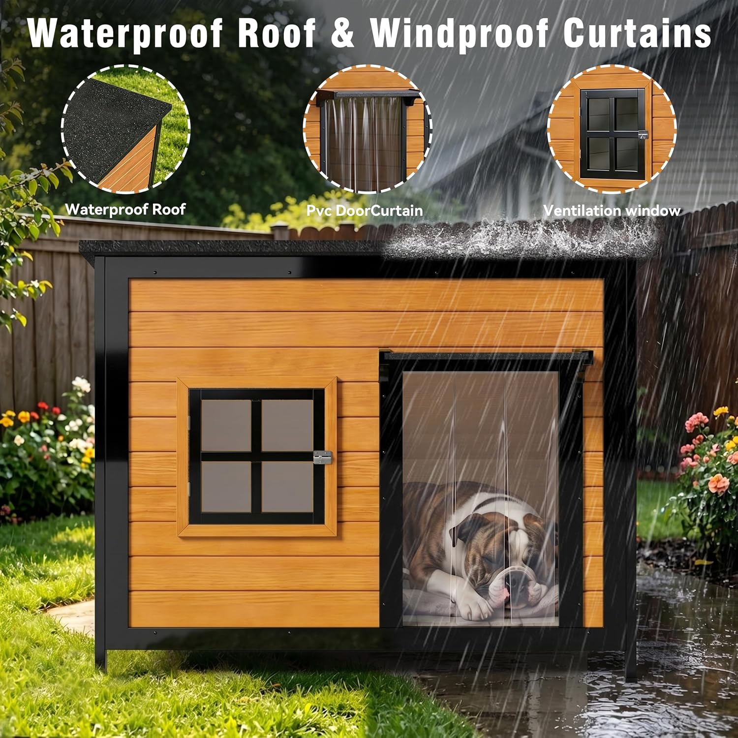 43" Large Outdoor Dog House, Brown - Image 3