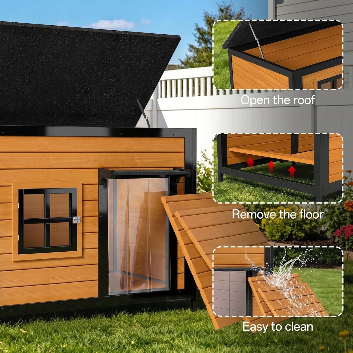 43" Large Outdoor Dog House, Brown - Image 4