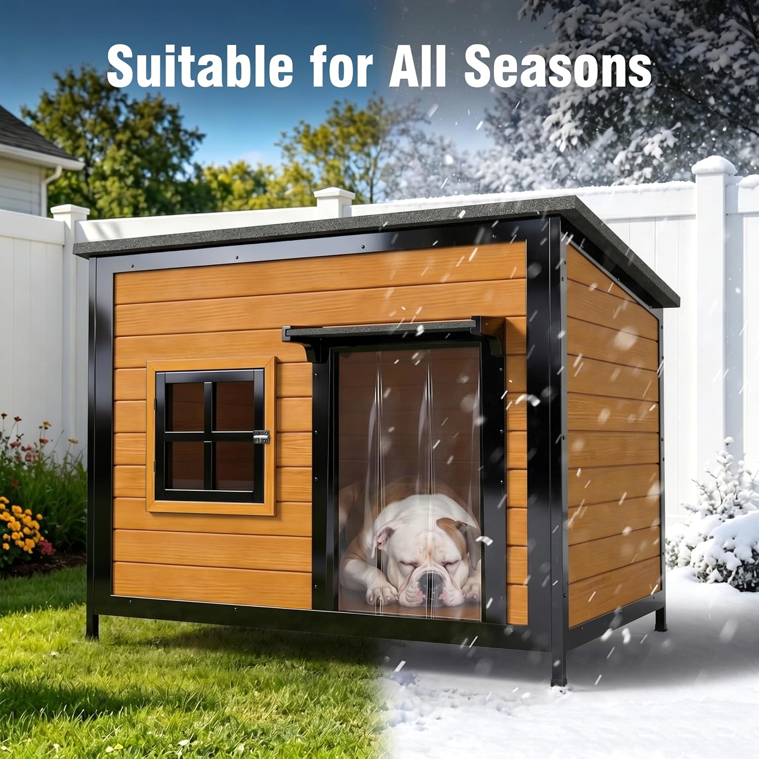 43" Large Outdoor Dog House, Brown - Image 5