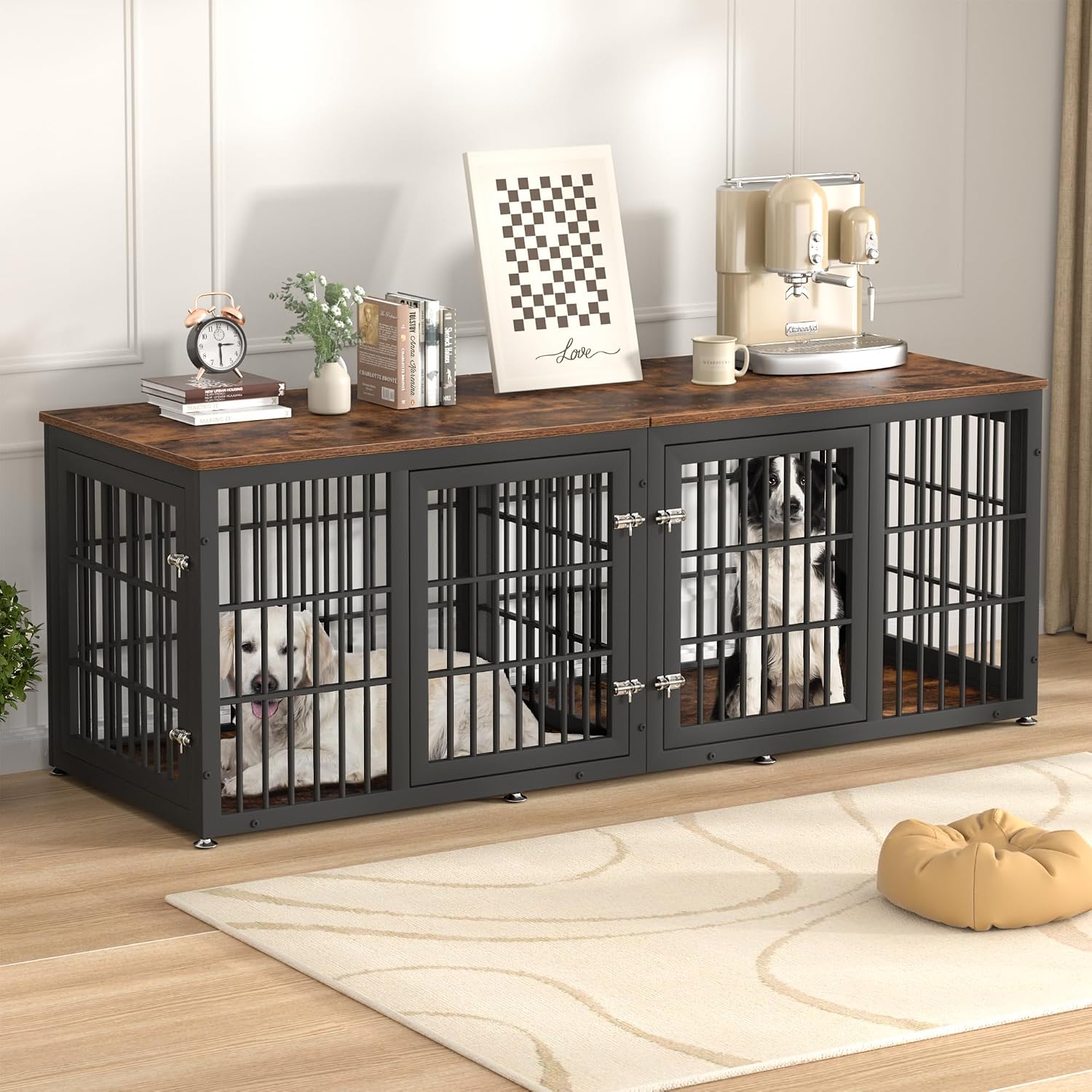 rehomerance 78" Heavy Duty Double Dog Crate Furniture for Large/Medium Dogs - Image 6