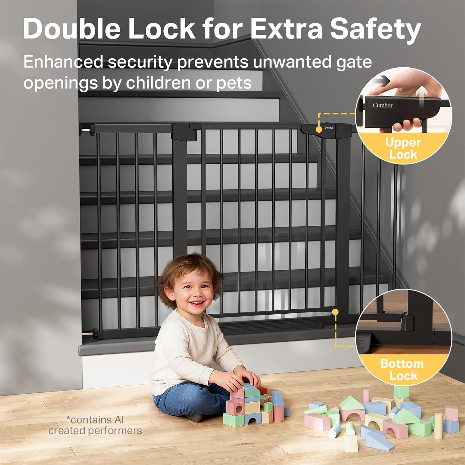 Cumbor 29.7-51.5 in Extra Wide Baby Gate for Stairs, Dog Gate Indoor Black - Image 4