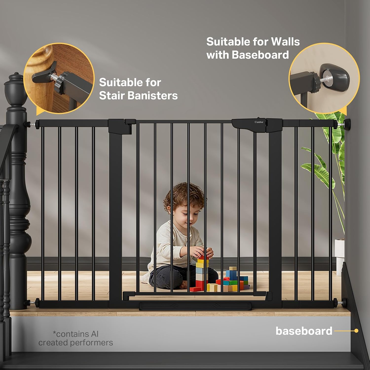 Cumbor 29.7-51.5 in Extra Wide Baby Gate for Stairs, Dog Gate Indoor Black - Image 6