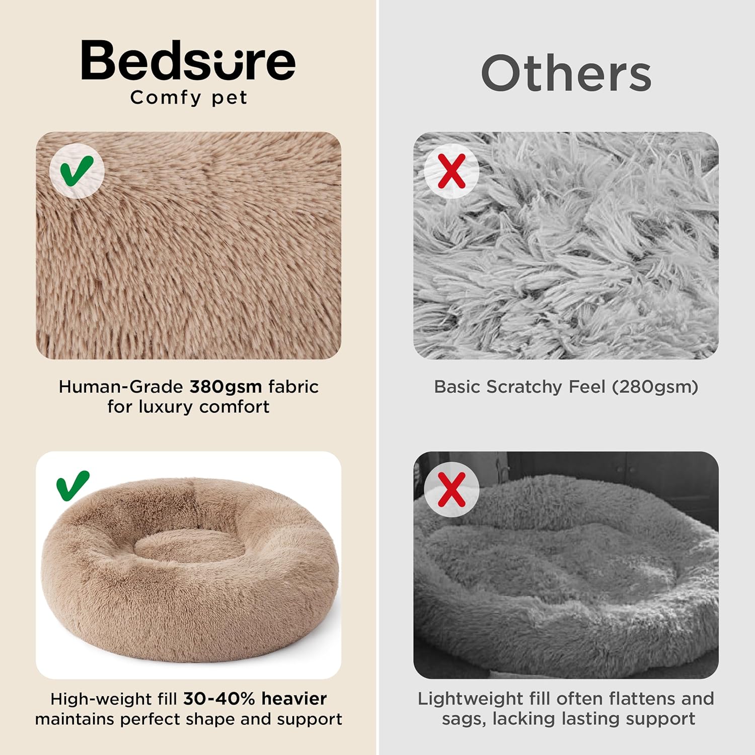 Bedsure Calming Cat Beds Donut Round Washable Kitten Bed,20 inches Camel - Image 3