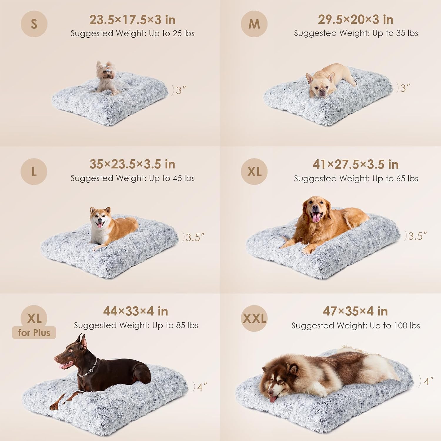 EHEYCIGA Fluffy Dog Crate Bed, Plush Extra Large Dog Pillow, Grey - Image 3