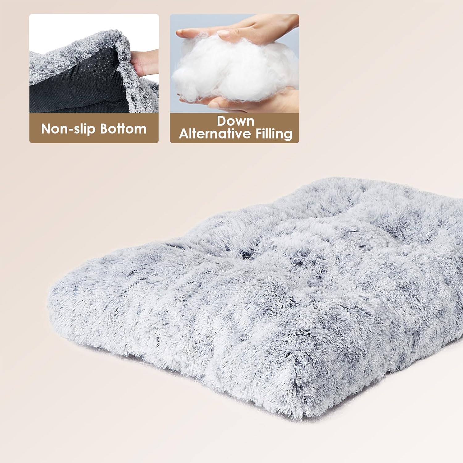 EHEYCIGA Fluffy Dog Crate Bed, Plush Extra Large Dog Pillow, Grey - Image 4