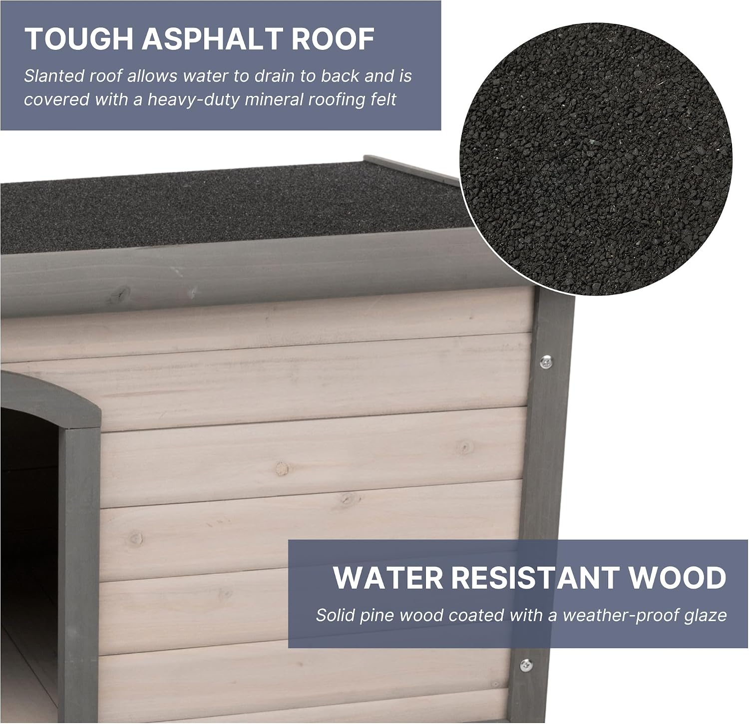 Trixie Natura Classic Dog House - Wooden Outdoor Shelter with Weatherproof Sealer, Hinged Roof & Adjustable Legs for Medium Dogs - Gray - 27 x 41 x 28.5 in - Image 4