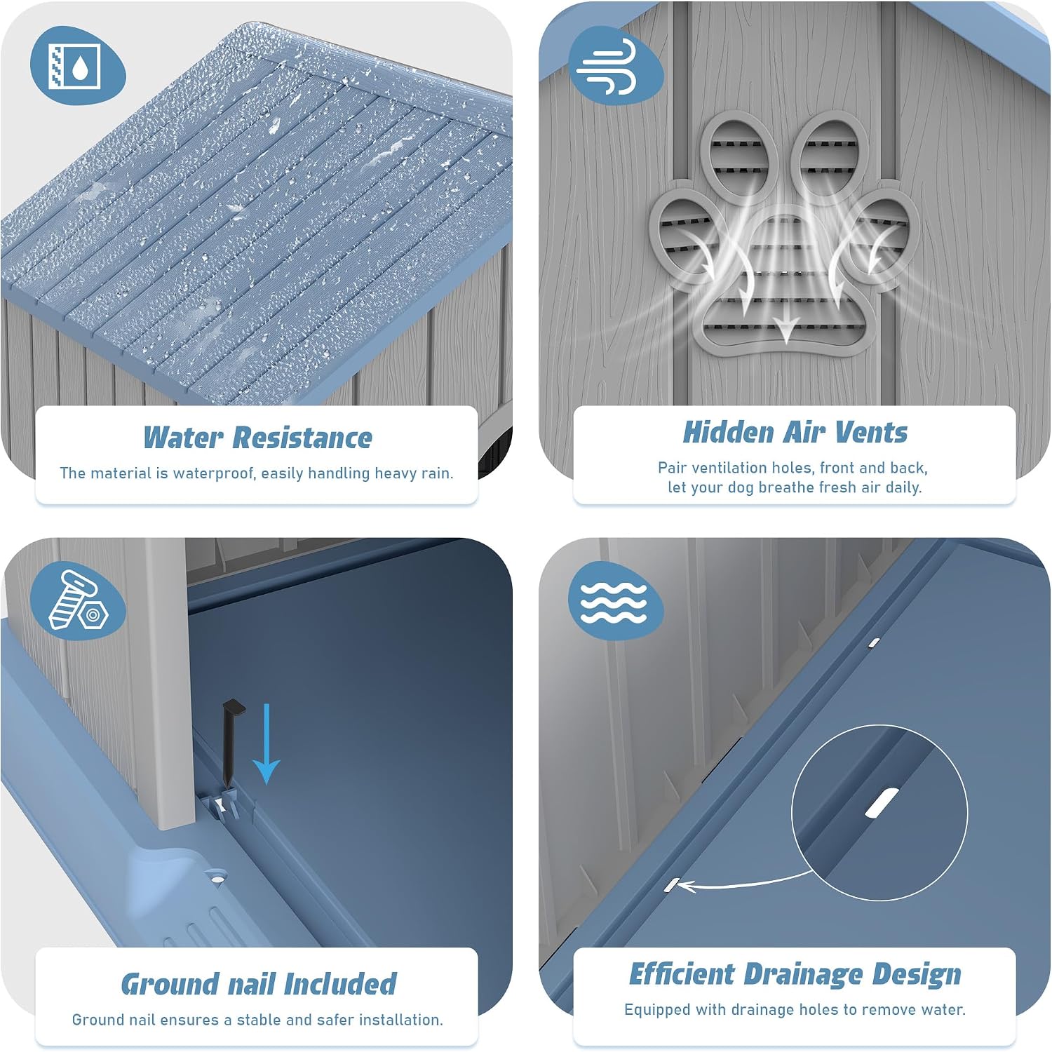Fancyango Dog House Outdoor Indoor, Weatherproof Dog House with Elevated Floor and Air Vents for Small to Medium Dogs,Easy Clean and Assemble (Blue1, 26.18''L × 24.02''W × 25.98''H) - Image 3