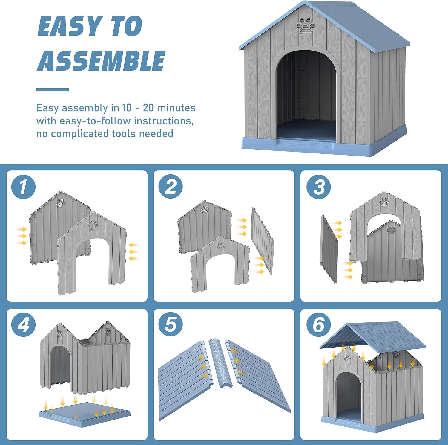 Fancyango Dog House Outdoor Indoor, Weatherproof Dog House with Elevated Floor and Air Vents for Small to Medium Dogs,Easy Clean and Assemble (Blue1, 26.18''L × 24.02''W × 25.98''H) - Image 5