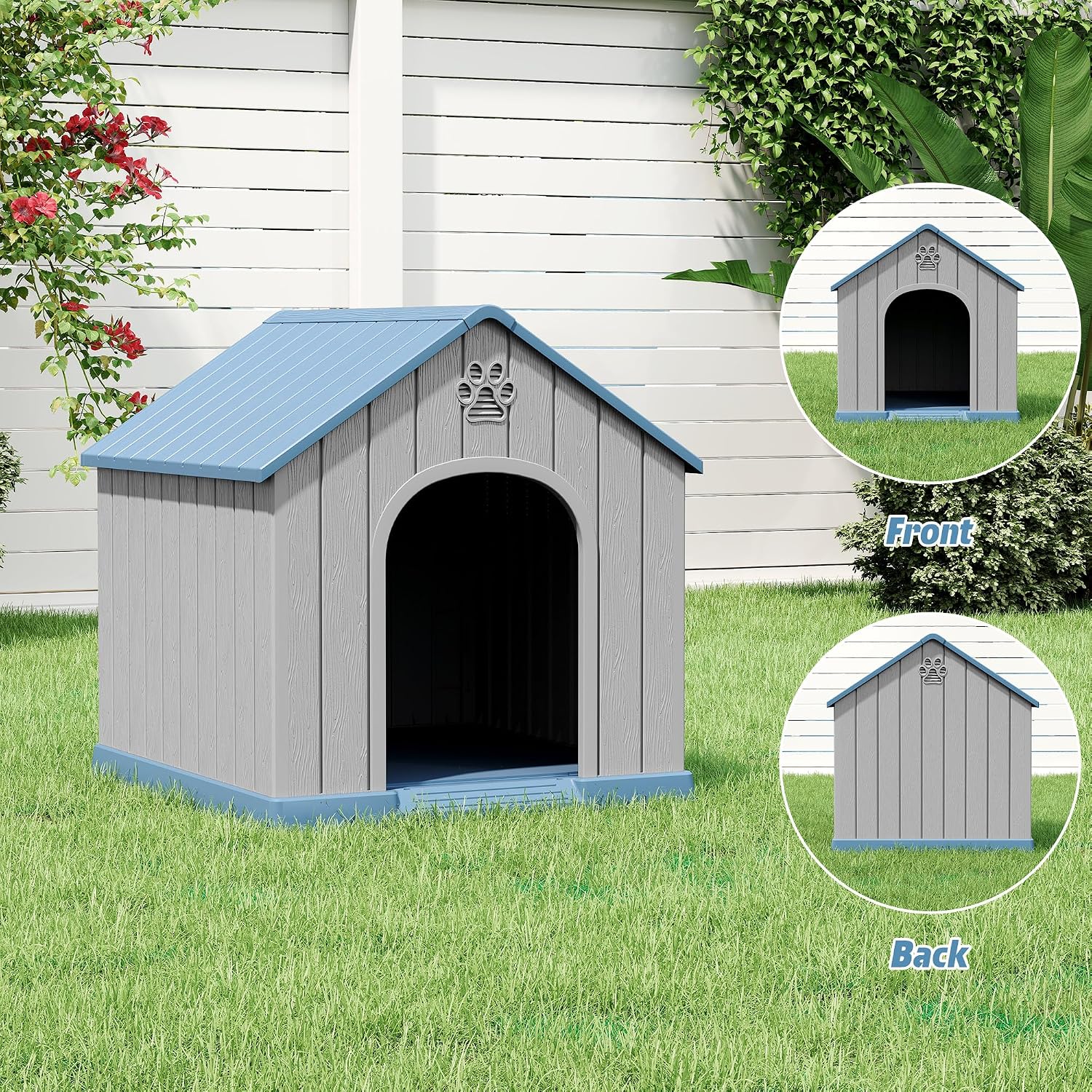 Fancyango Dog House Outdoor Indoor, Weatherproof Dog House with Elevated Floor and Air Vents for Small to Medium Dogs,Easy Clean and Assemble (Blue1, 26.18''L × 24.02''W × 25.98''H) - Image 6