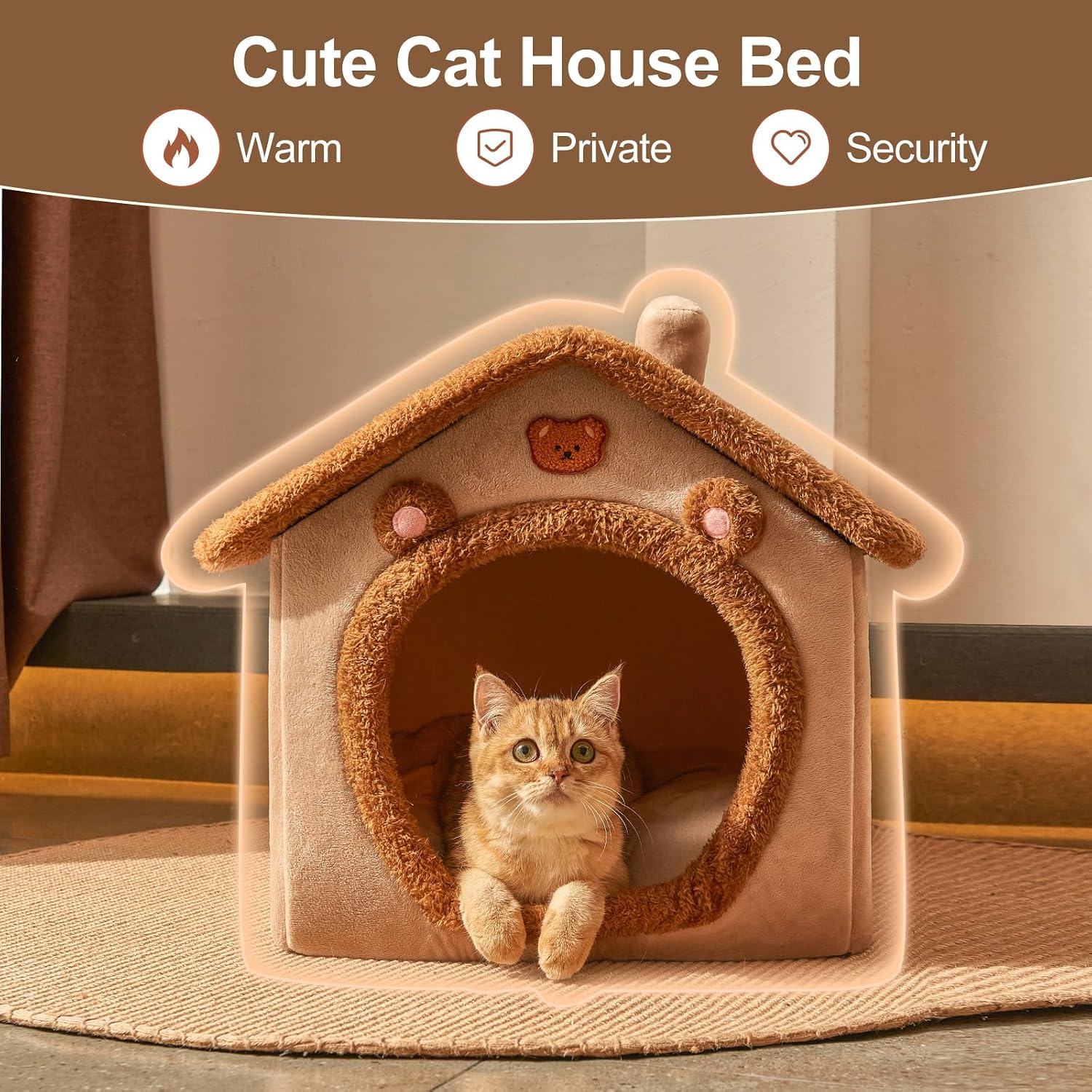 Dog House Dog Bed with Cover Cave with Non-Slip Bottom,Brown - Image 2