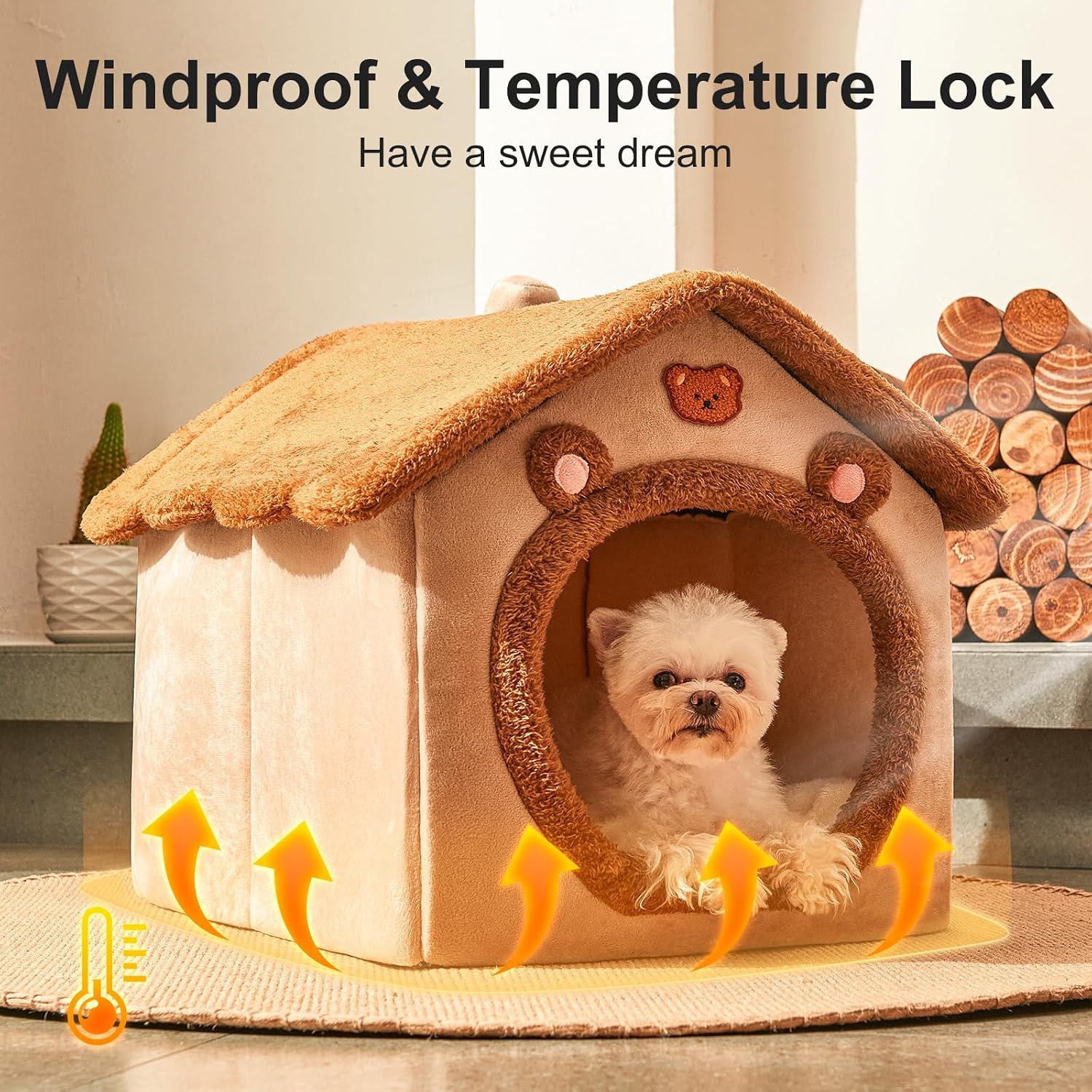 Dog House Dog Bed with Cover Cave with Non-Slip Bottom,Brown - Image 4