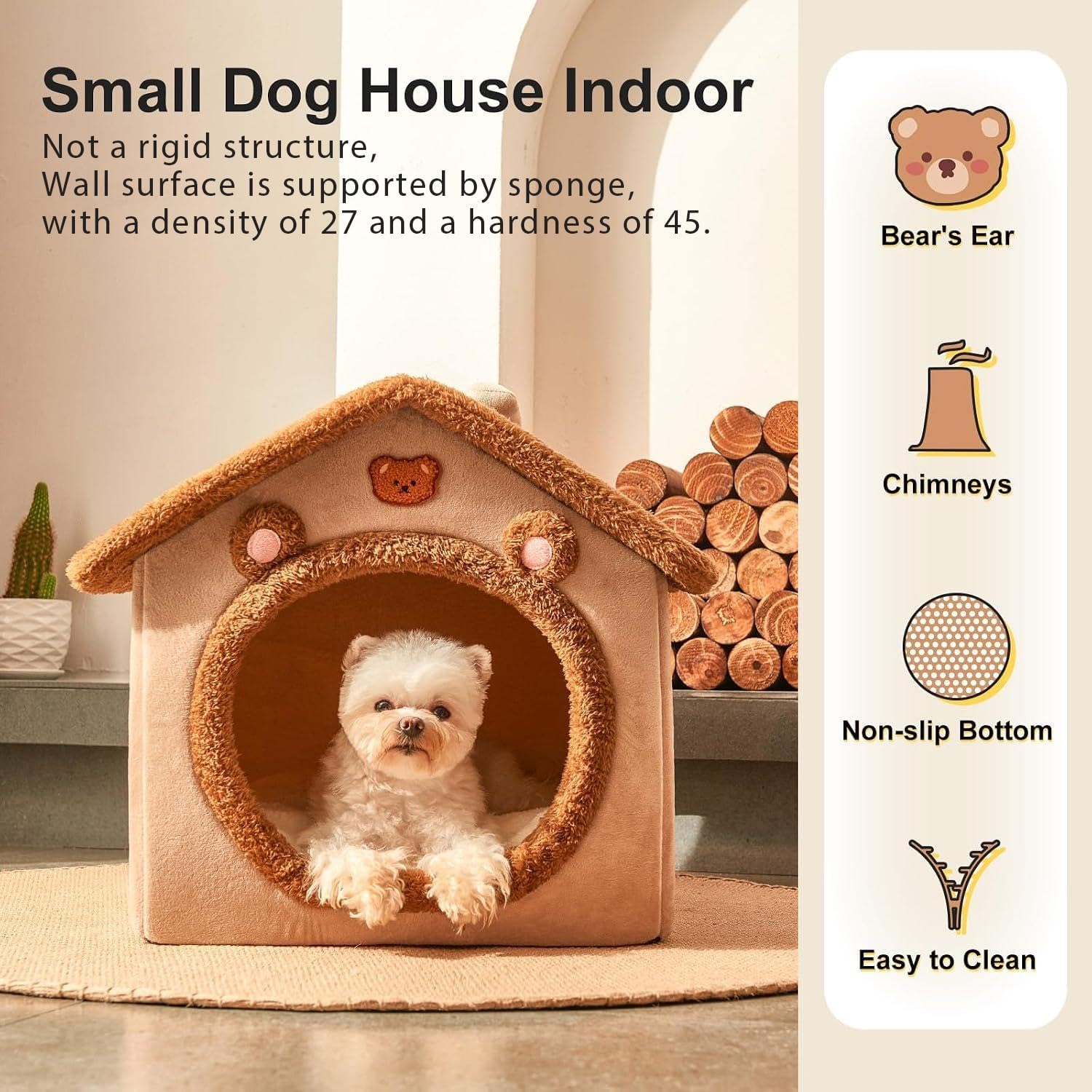Dog House Dog Bed with Cover Cave with Non-Slip Bottom,Brown - Image 5