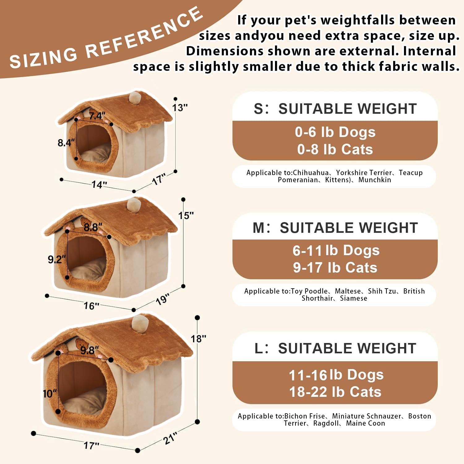 Dog House Dog Bed with Cover Cave with Non-Slip Bottom,Brown - Image 6