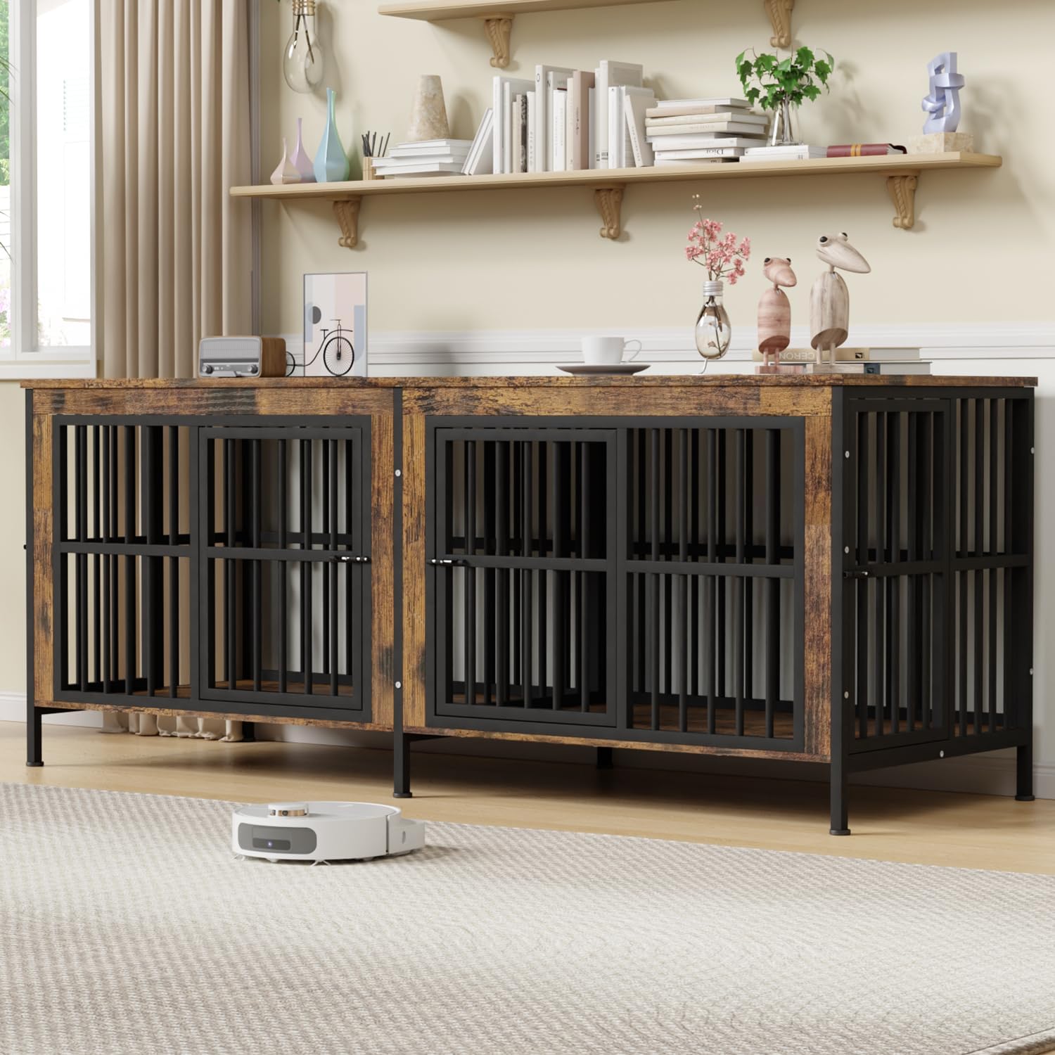 88" Double Dog Crate Furniture for Medium/Large Dogs, Wood - Image 7