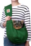 Tomkas Small Dog Cat Sling Carrier Puppy Purse Travel Wrap Soft Crossbody Pet Bag (Emerald Green, M – Zip Pocket & Adjust Strap)