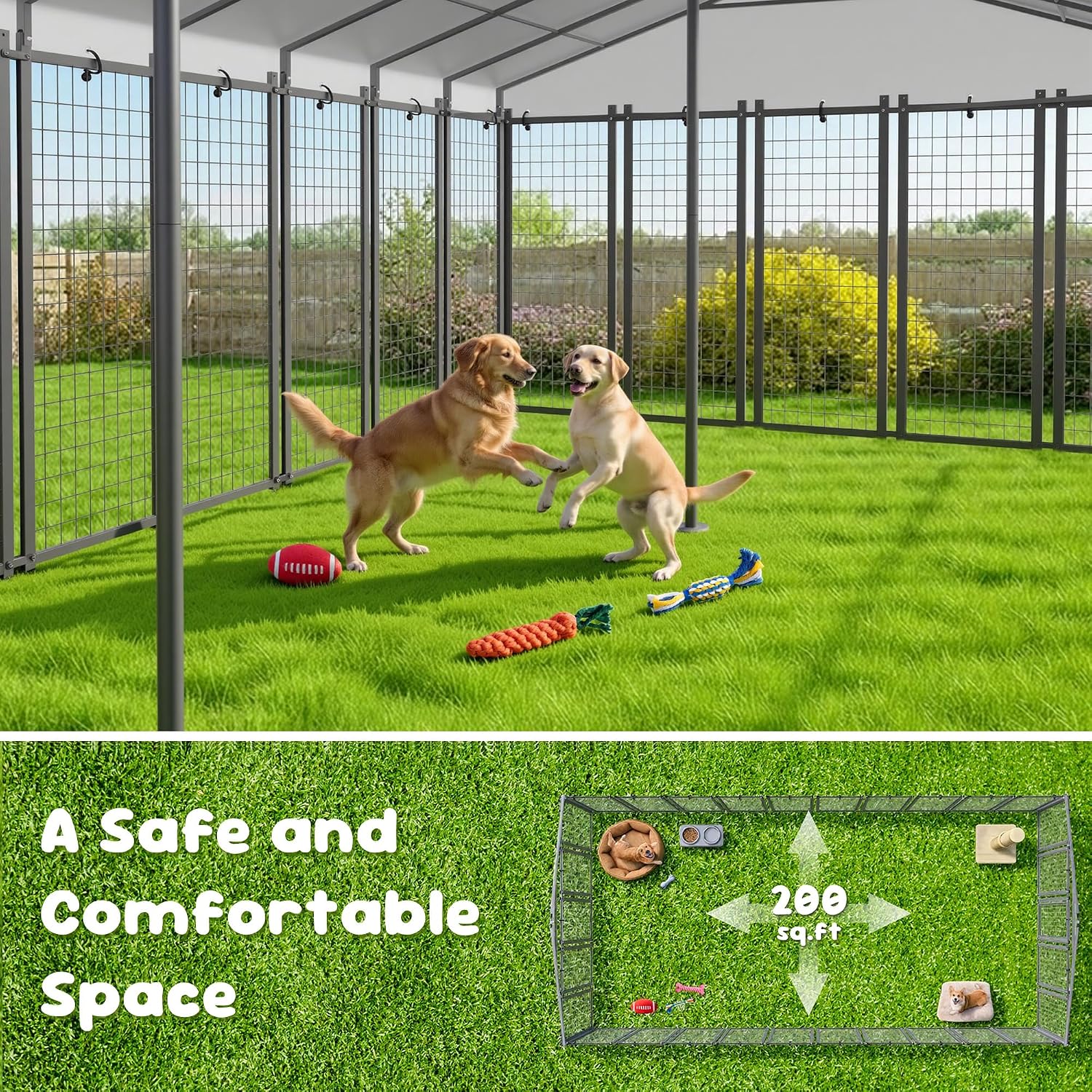20x10 ft Outdoor Dog Kennel, Heavy Duty Dog Pens for Large Dogs - Image 4