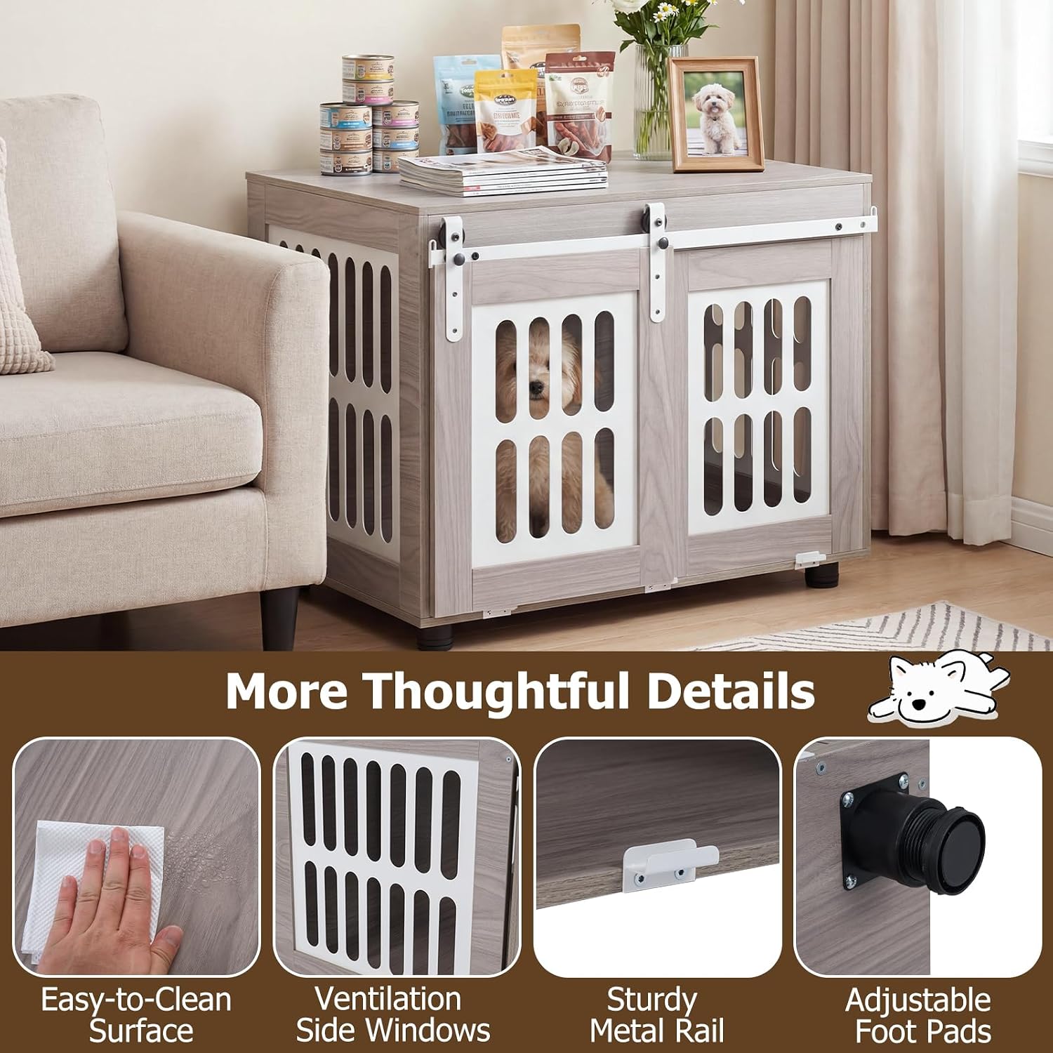 GIANTEX 31.5" Dog Crate Furniture with Barn Door for Small Medium Dogs - Image 7