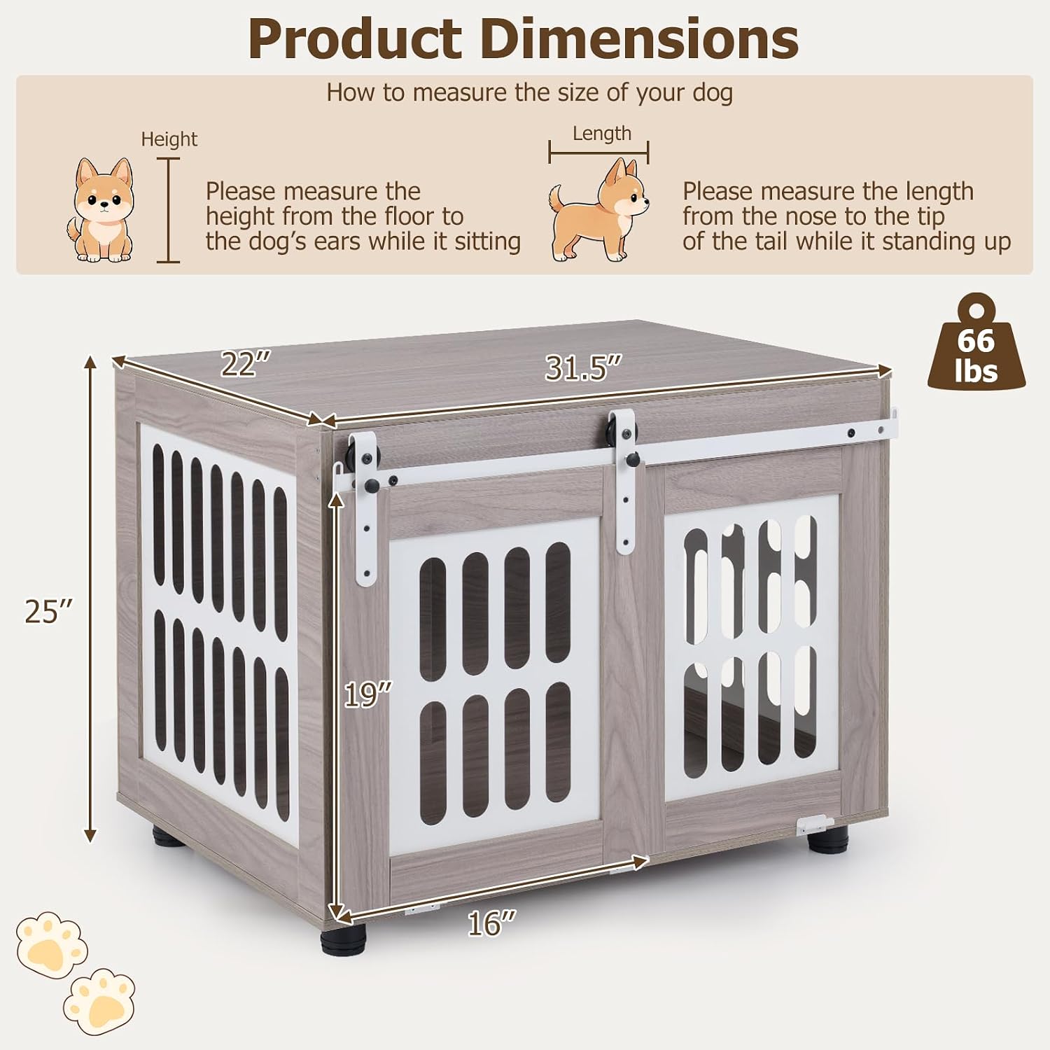 GIANTEX 31.5" Dog Crate Furniture with Barn Door for Small Medium Dogs - Image 8