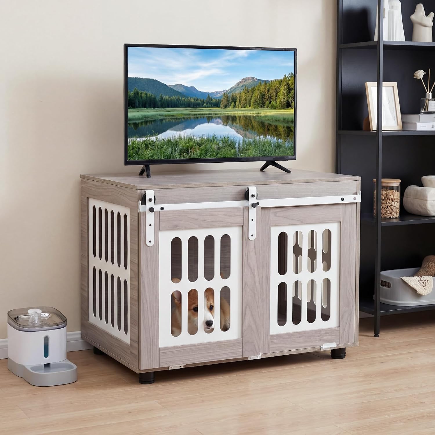 GIANTEX 31.5" Dog Crate Furniture with Barn Door for Small Medium Dogs - Image 9