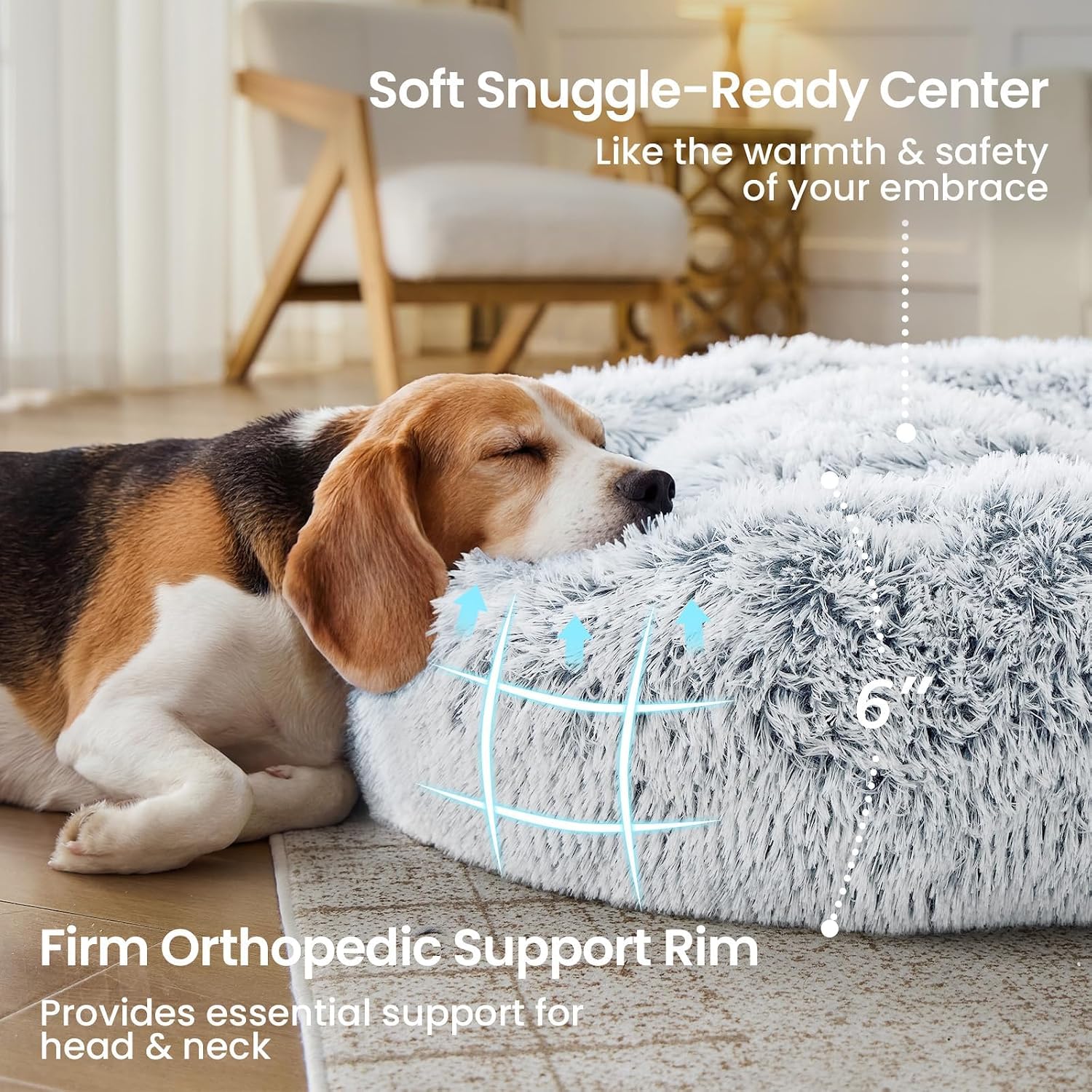JOLLYVOGUE Small Dog Bed, Calming Dog Beds for Small Dogs & Indoor Cats - 20 Inches Donut Washable Cat Bed for Kittens & Puppies, Round Fluffy Plush Faux Fur Pet Beds(Smoke Grey) - Image 3