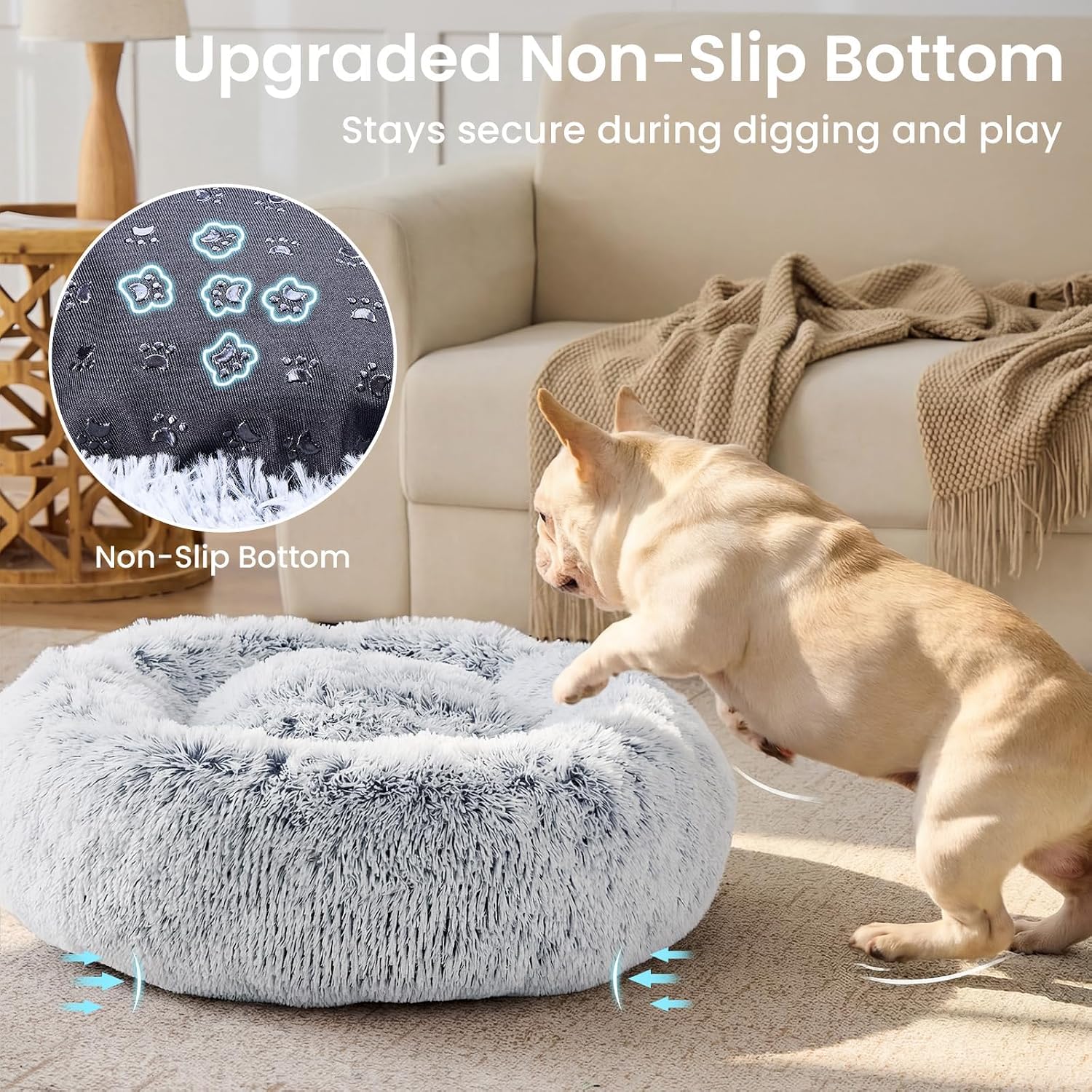 JOLLYVOGUE Small Dog Bed, Calming Dog Beds for Small Dogs & Indoor Cats - 20 Inches Donut Washable Cat Bed for Kittens & Puppies, Round Fluffy Plush Faux Fur Pet Beds(Smoke Grey) - Image 5