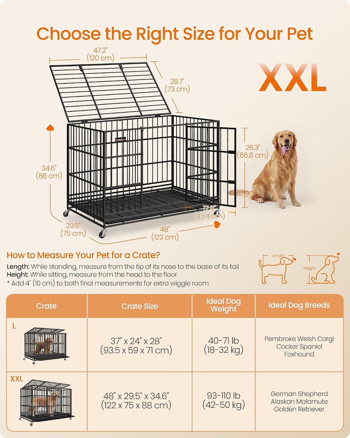 Feandrea Heavy-Duty Foldable Dog Crate, 5-Minute Quick Setup, Double Doors - Image 6