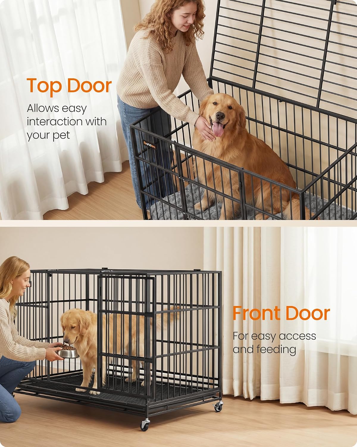 Feandrea Heavy-Duty Foldable Dog Crate, 5-Minute Quick Setup, Double Doors - Image 7