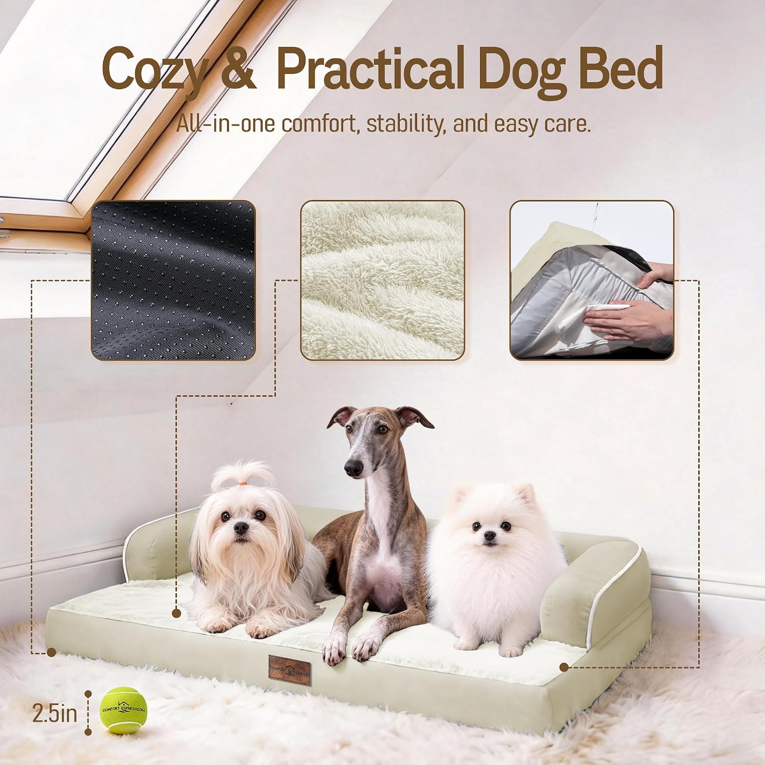 Comfort Expression Washable Dog Bed with Bolster for Medium to Large Dogs - Image 4