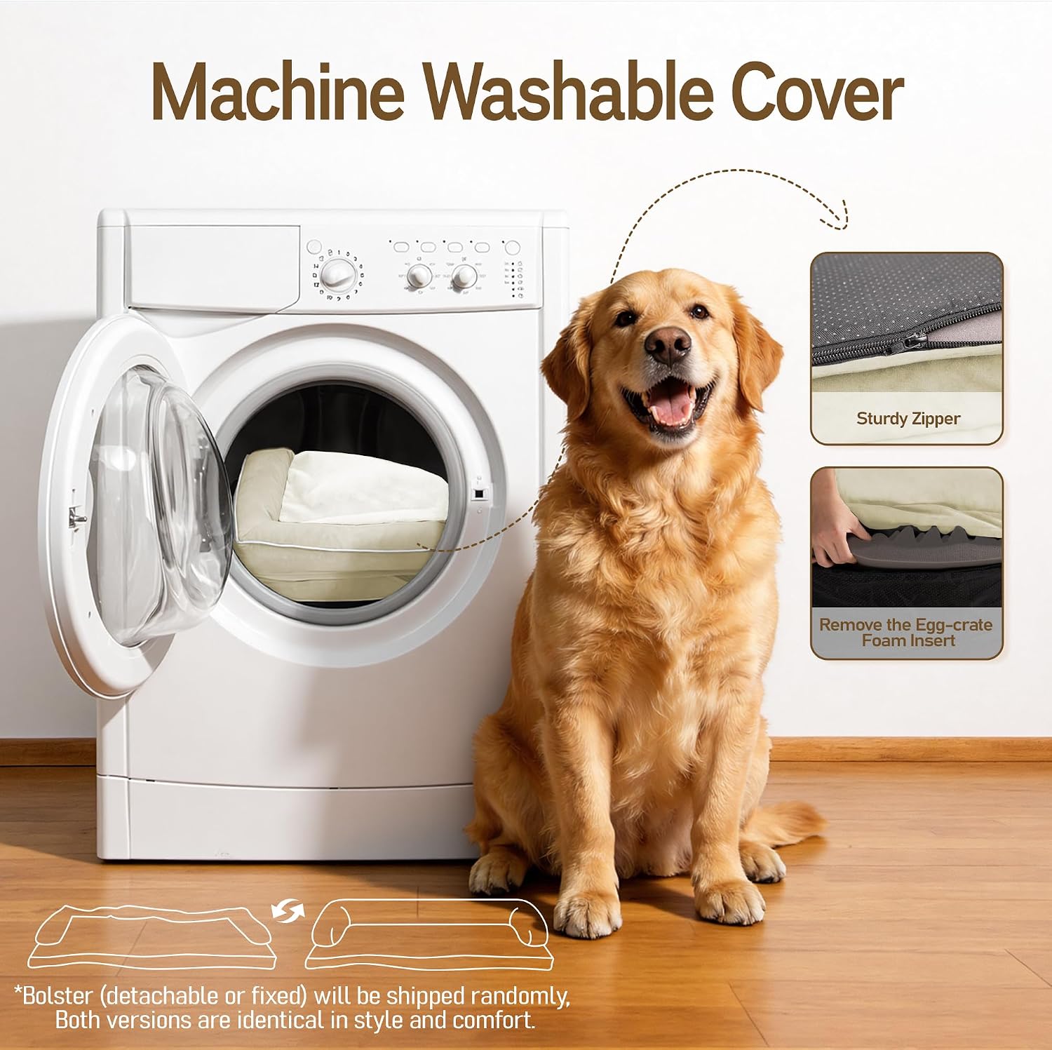 Comfort Expression Washable Dog Bed with Bolster for Medium to Large Dogs - Image 5