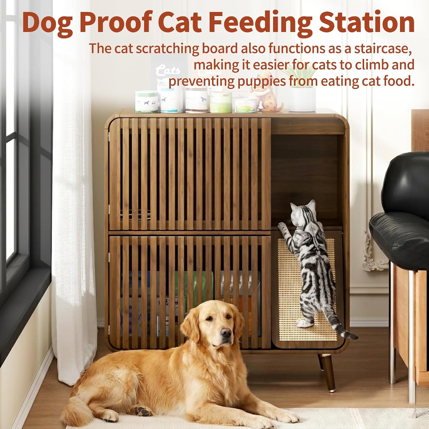 Dog Proof Cat Feeding Station, Cat Feeder Station, Pet Food Storage Walnut - Image 3